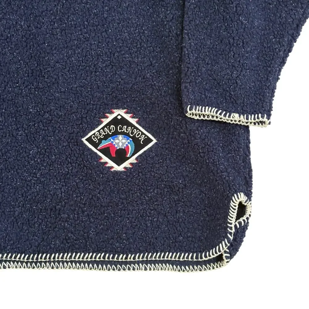 Grand‎ Canyon Sherpa Mock Neck Aztec Western Pullover Sweater Blue Poncho XL USA